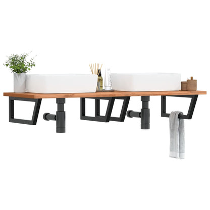 Badkamer Wandschap Staal En Massief Beukenhout 1 150 x 55 x 2.5 cm Zwart