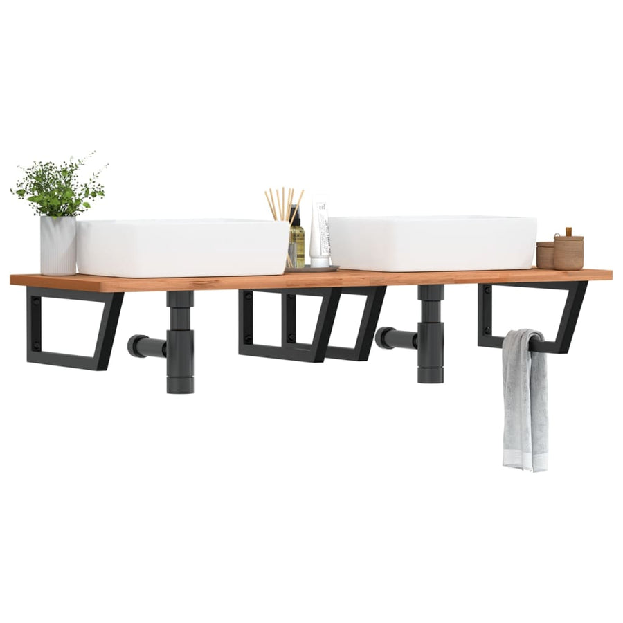 Badkamer Wandschap Staal En Massief Beukenhout 1 150 x 55 x 2.5 cm Zwart