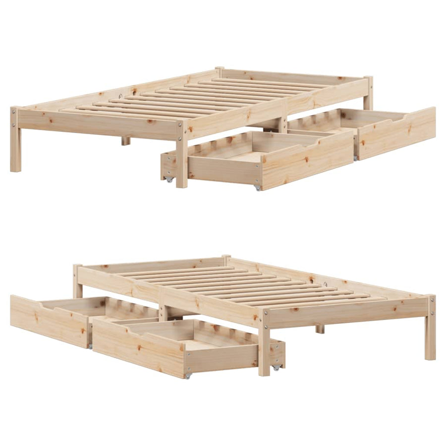 Bedframe zonder matras massief grenenhout 75x190 cm
