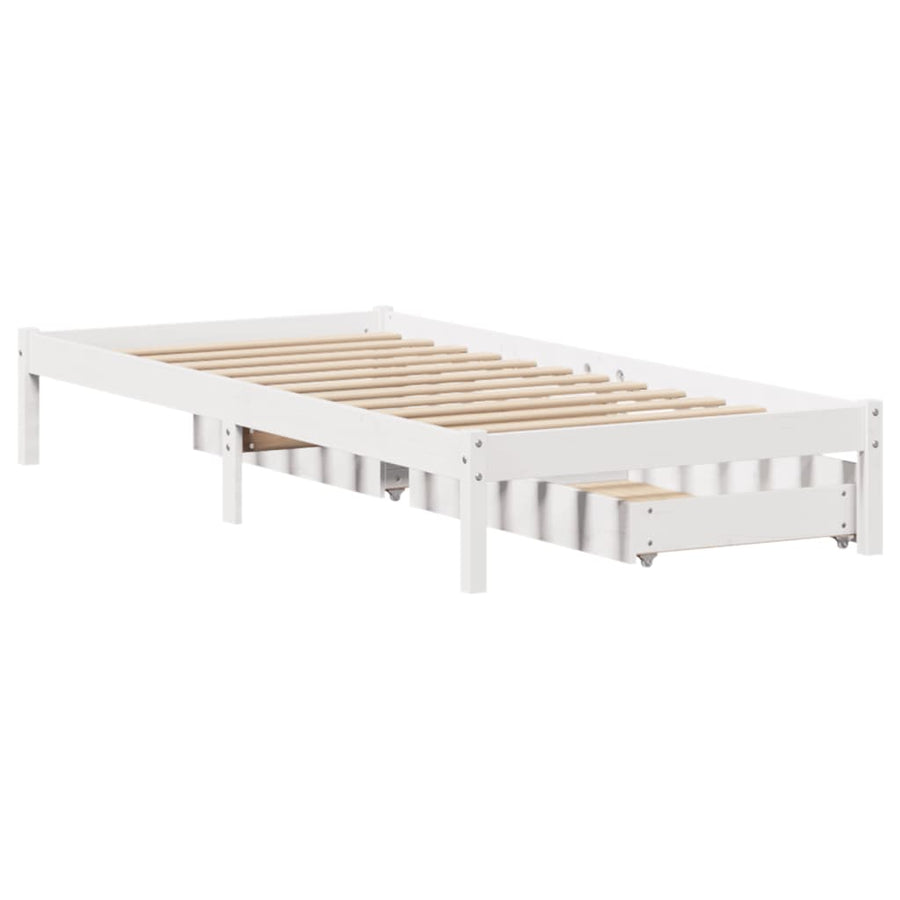 Bedframe zonder matras massief grenenhout wit 75x190 cm