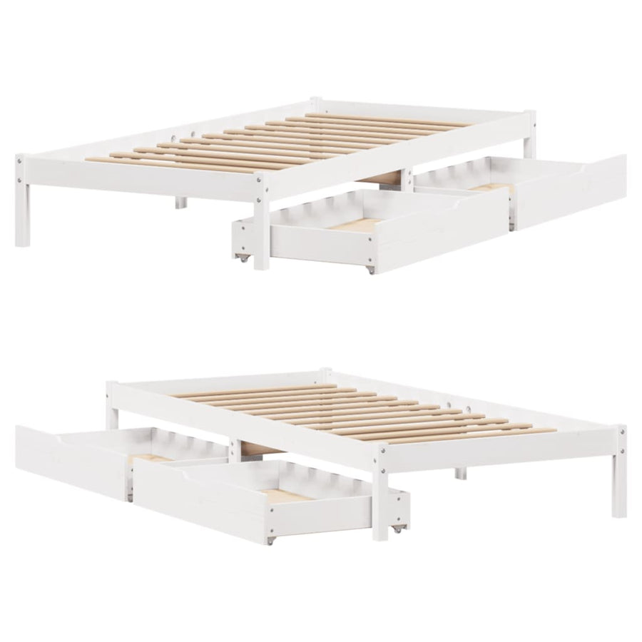 Bedframe zonder matras massief grenenhout wit 75x190 cm