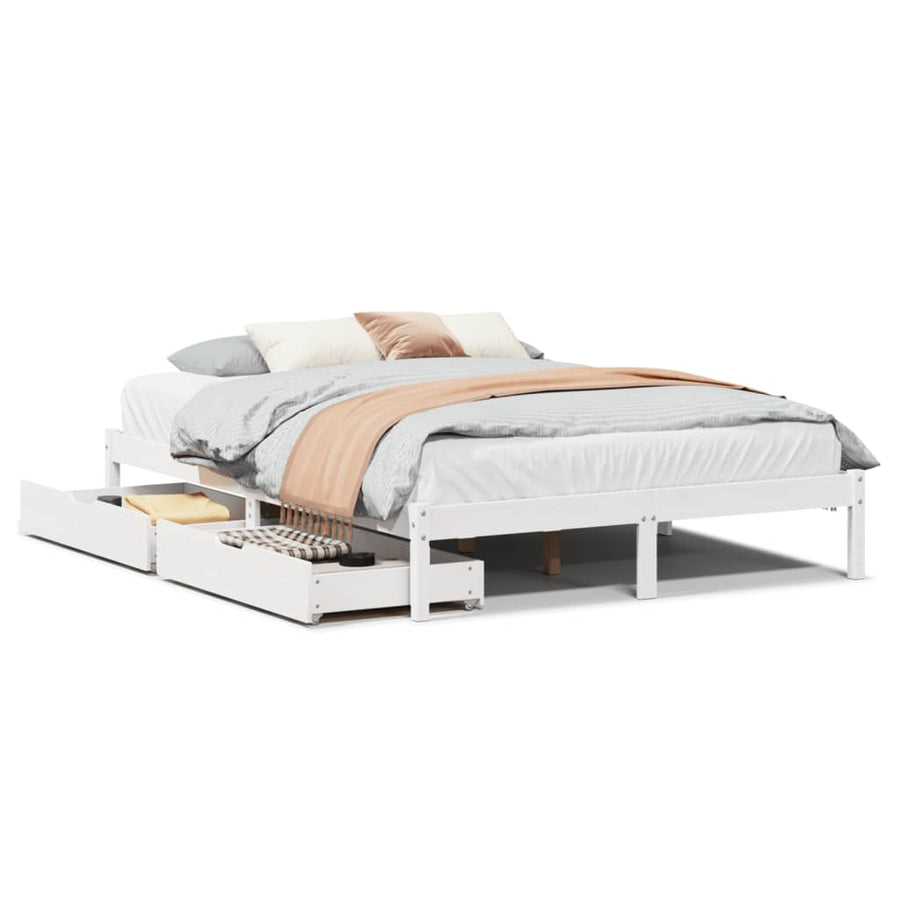 Bedframe zonder matras massief grenenhout wit 135x190 cm