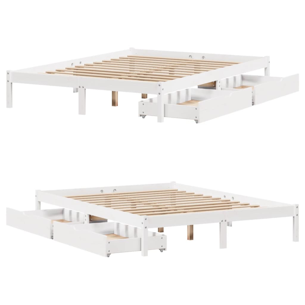 Bedframe zonder matras massief grenenhout wit 135x190 cm