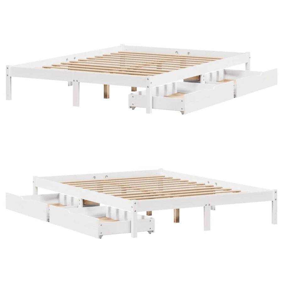 Bedframe zonder matras massief grenenhout wit 135x190 cm