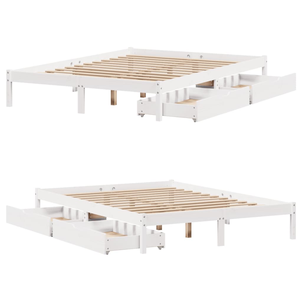 Bedframe zonder matras massief grenenhout wit 140x190 cm