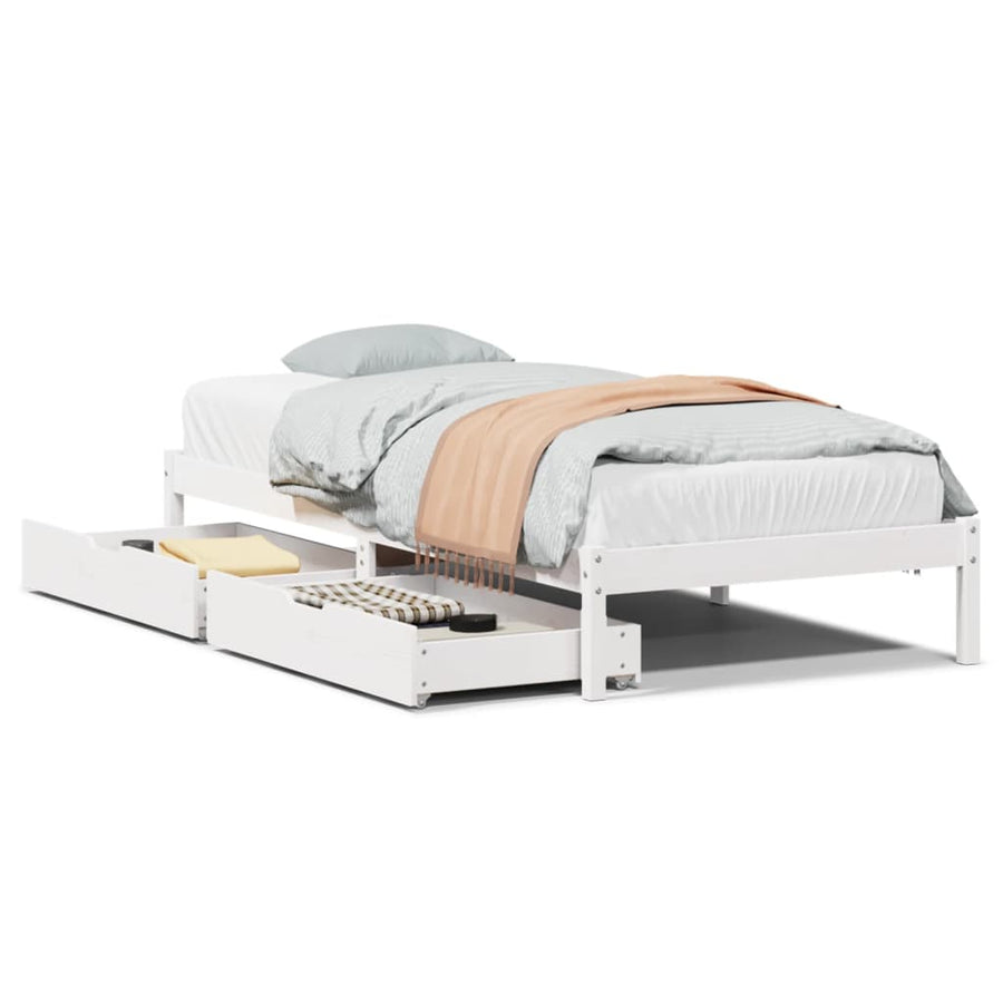 Bedframe zonder matras massief grenenhout wit 90x200 cm
