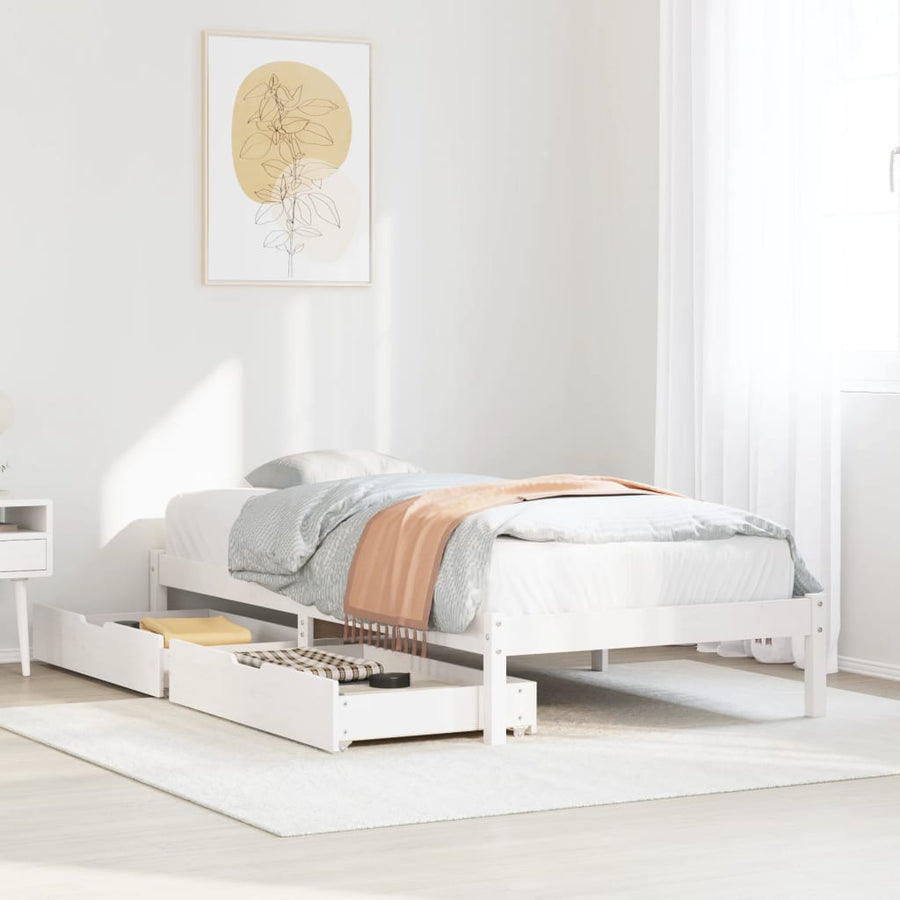 Bedframe zonder matras massief grenenhout wit 90x200 cm