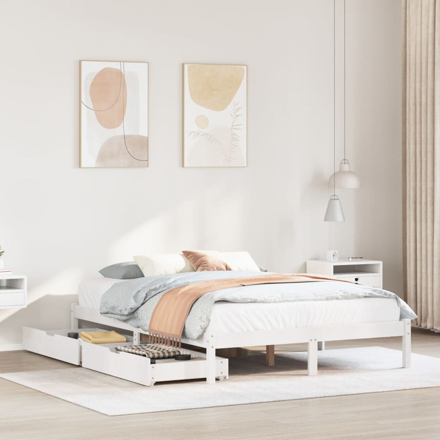 Bedframe zonder matras massief grenenhout wit 120x200 cm