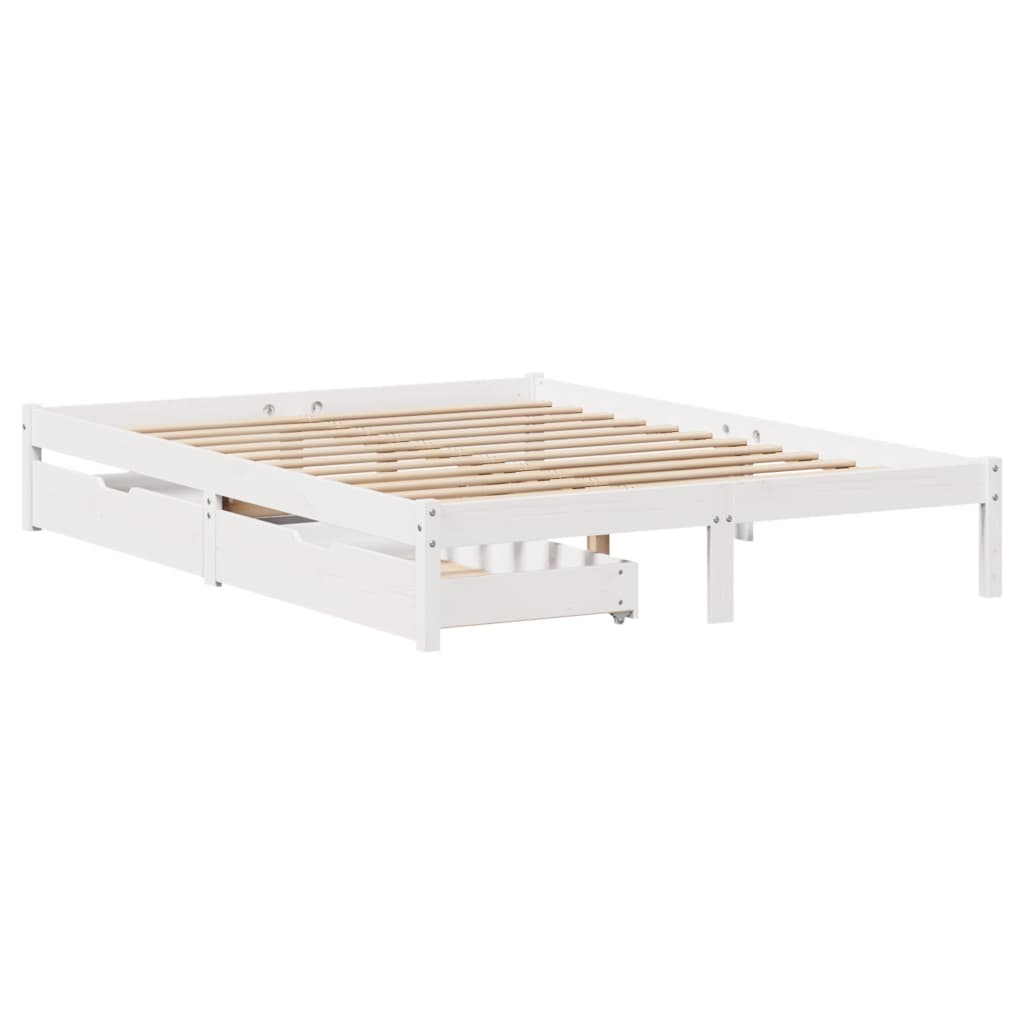 Bedframe zonder matras massief grenenhout wit 140x200 cm