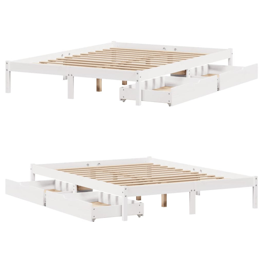 Bedframe zonder matras massief grenenhout wit 140x200 cm