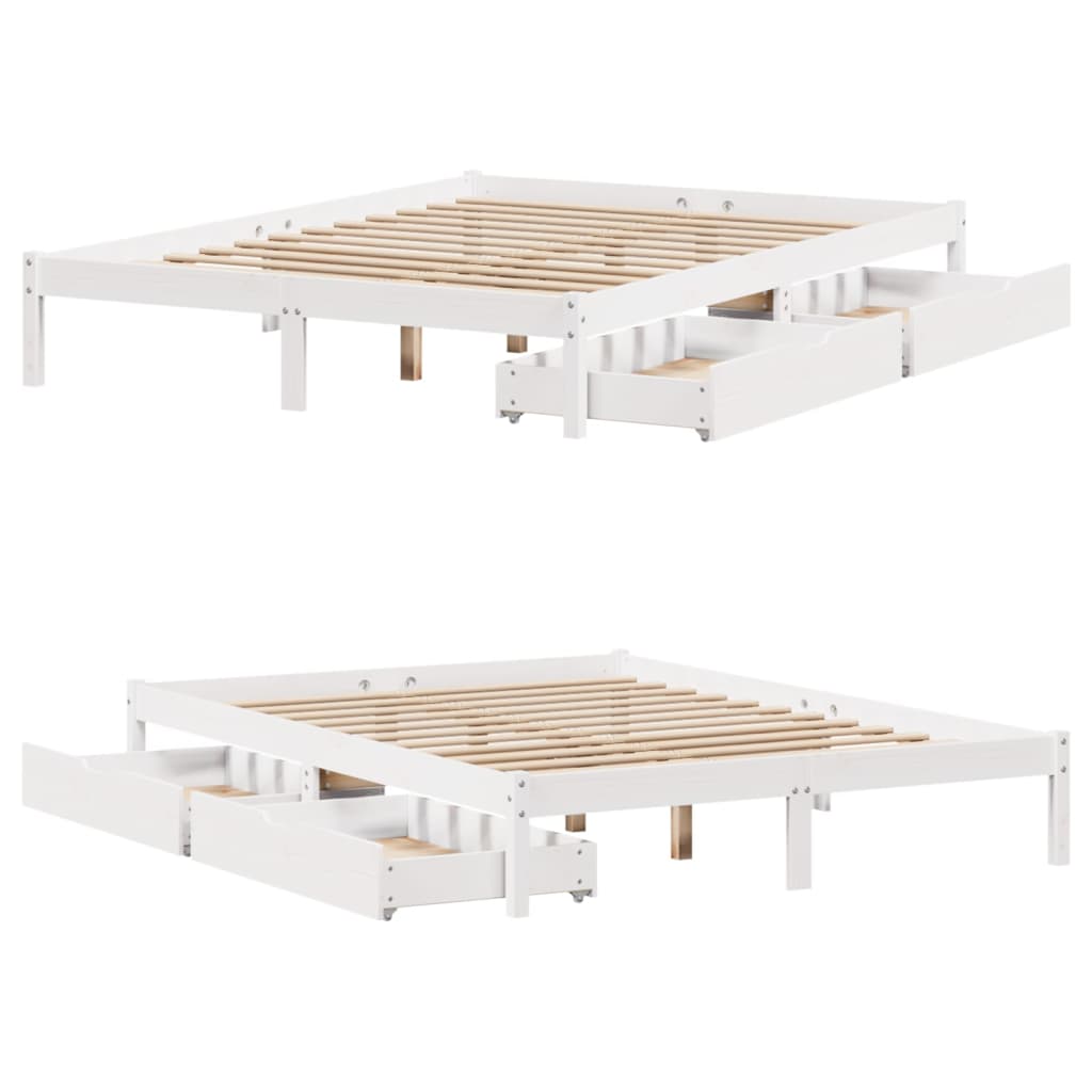 Bedframe zonder matras massief grenenhout wit 150x200 cm