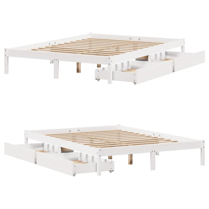 Bedframe zonder matras massief grenenhout wit 150x200 cm