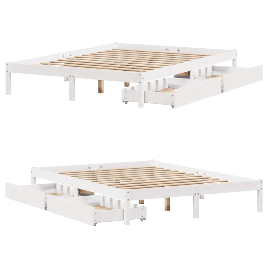 Bedframe zonder matras massief grenenhout wit 150x200 cm