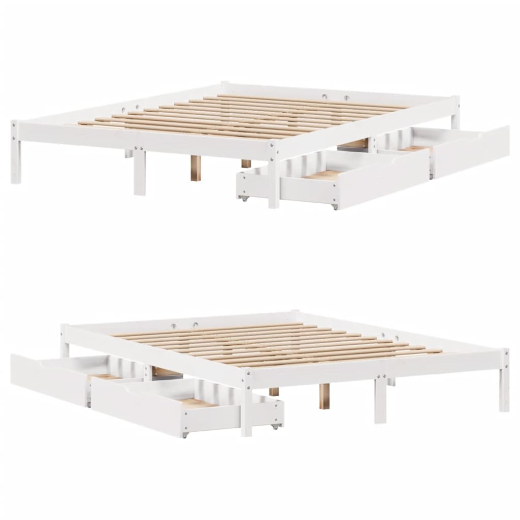 Bedframe zonder matras massief grenenhout wit 160x200 cm