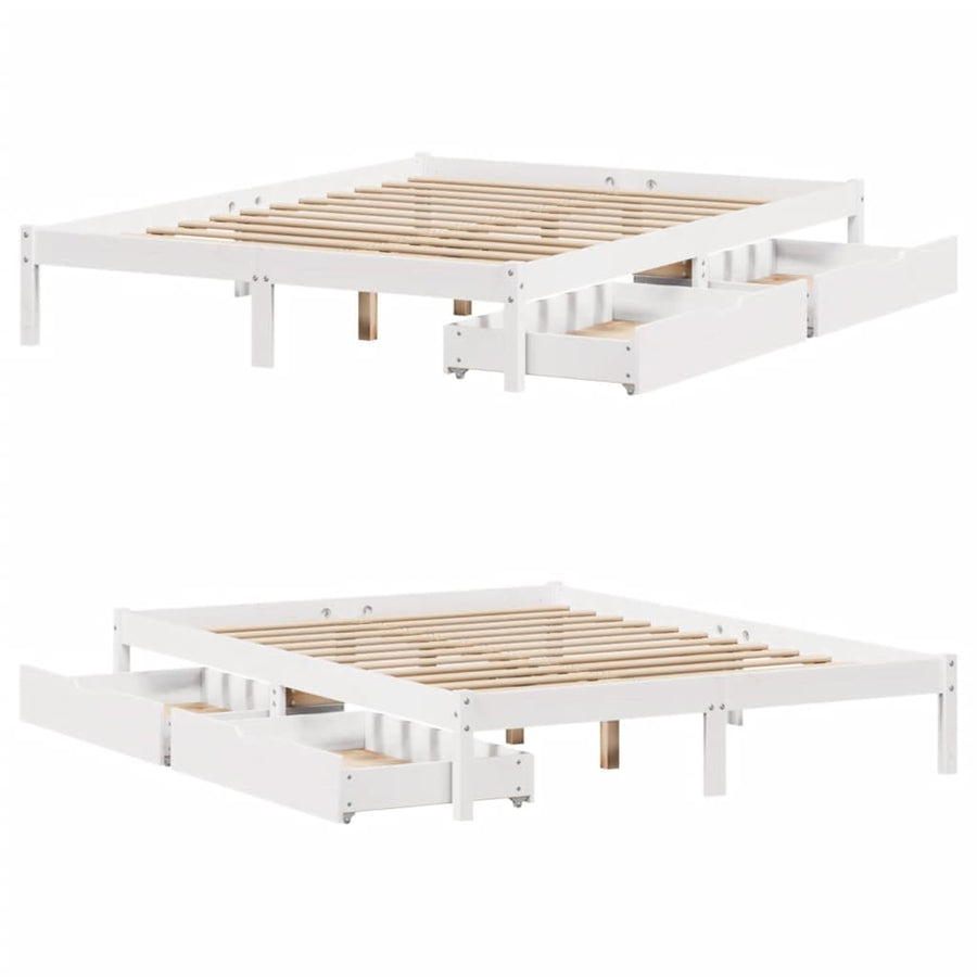 Bedframe zonder matras massief grenenhout wit 160x200 cm