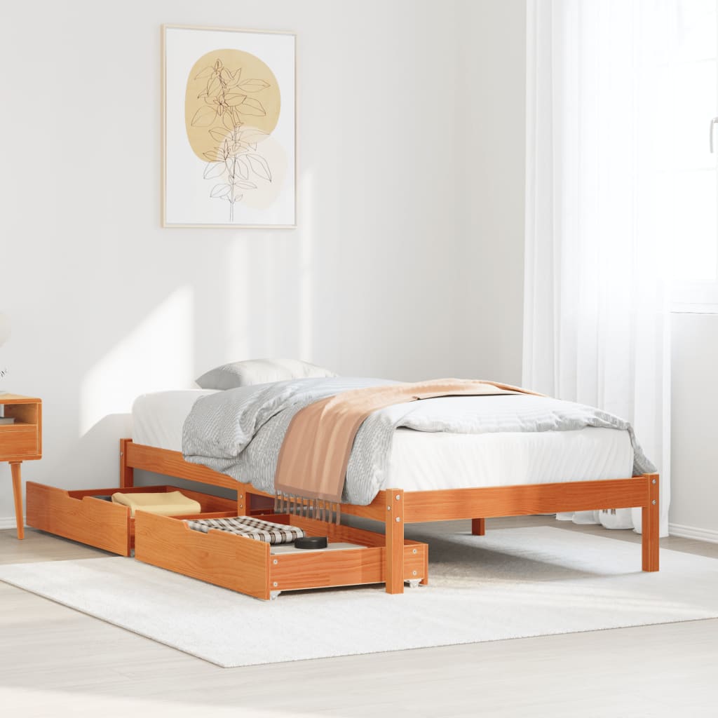 Bedframe zonder matras massief grenenhout wasbruin 90x190 cm