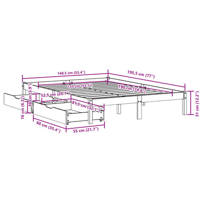 Bedframe zonder matras massief grenenhout wasbruin 135x190 cm