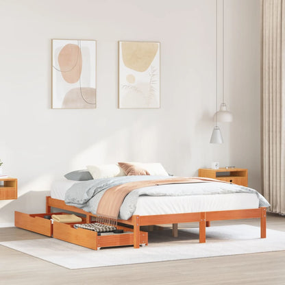 Bedframe zonder matras massief grenenhout wasbruin 135x190 cm