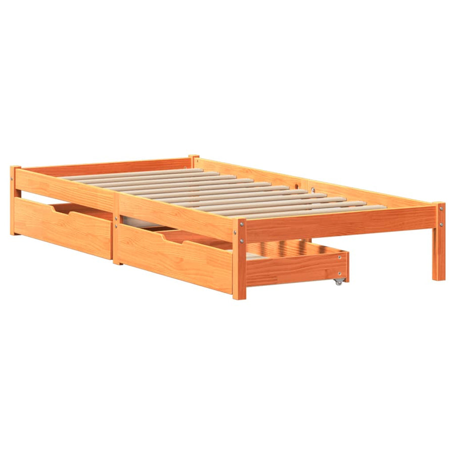 Bedframe zonder matras massief grenenhout wasbruin 90x200 cm