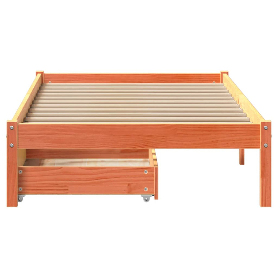 Bedframe zonder matras massief grenenhout wasbruin 90x200 cm