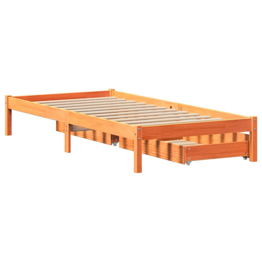 Bedframe zonder matras massief grenenhout wasbruin 90x200 cm