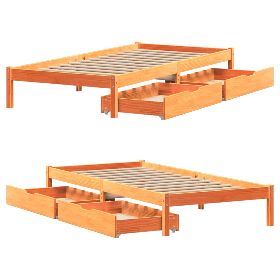Bedframe zonder matras massief grenenhout wasbruin 90x200 cm