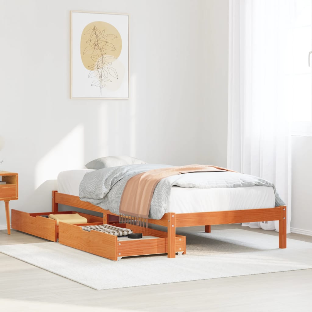 Bedframe zonder matras massief grenenhout wasbruin 90x200 cm