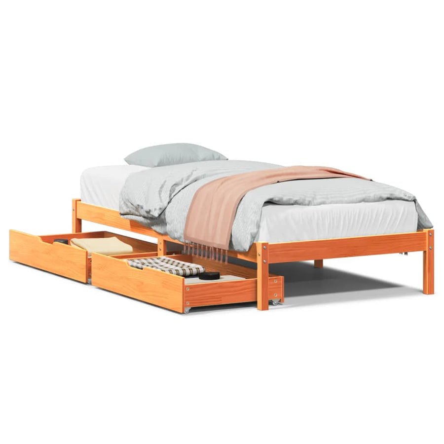 Bedframe zonder matras massief grenenhout wasbruin 100x200 cm