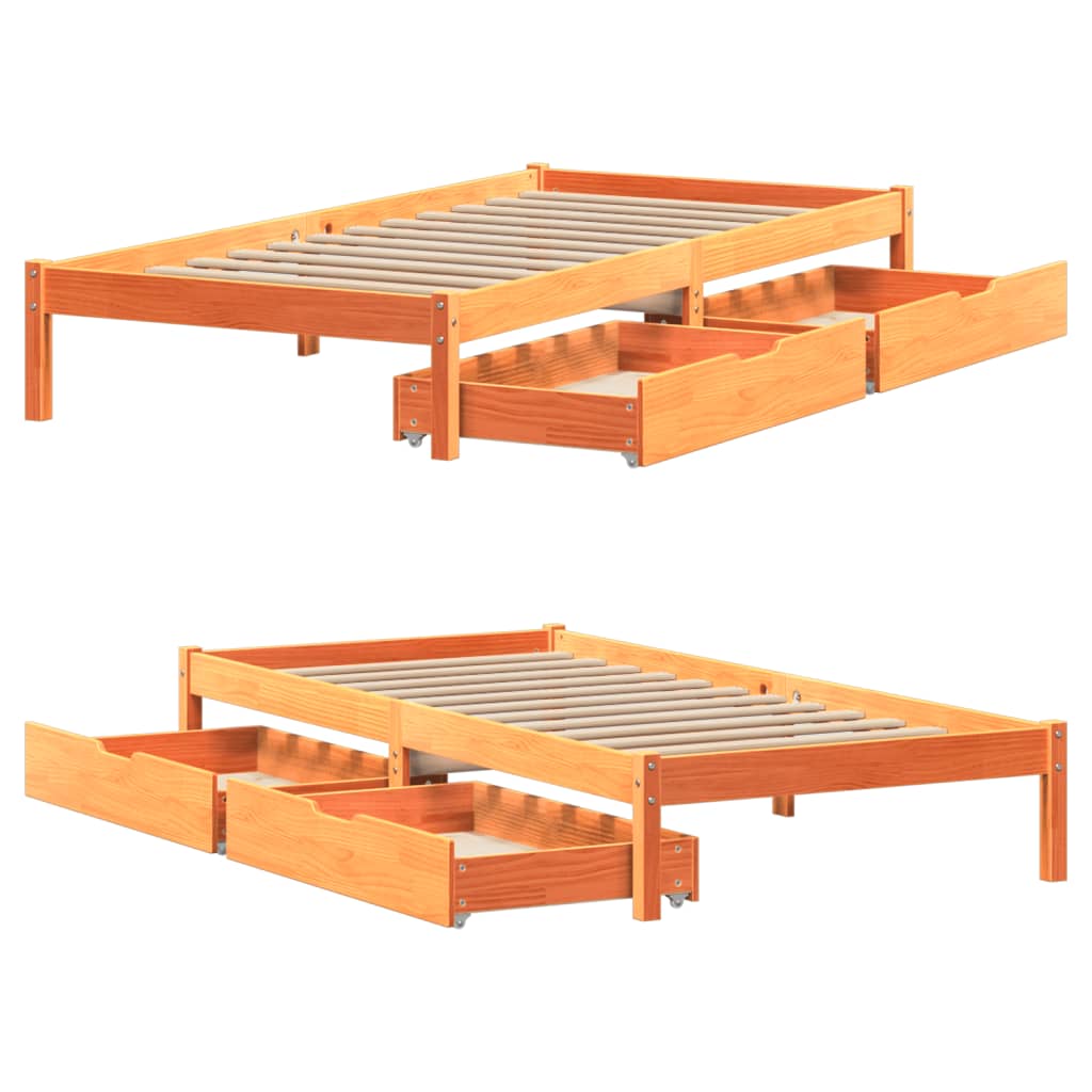 Bedframe zonder matras massief grenenhout wasbruin 100x200 cm