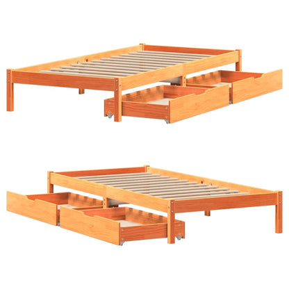 Bedframe zonder matras massief grenenhout wasbruin 100x200 cm