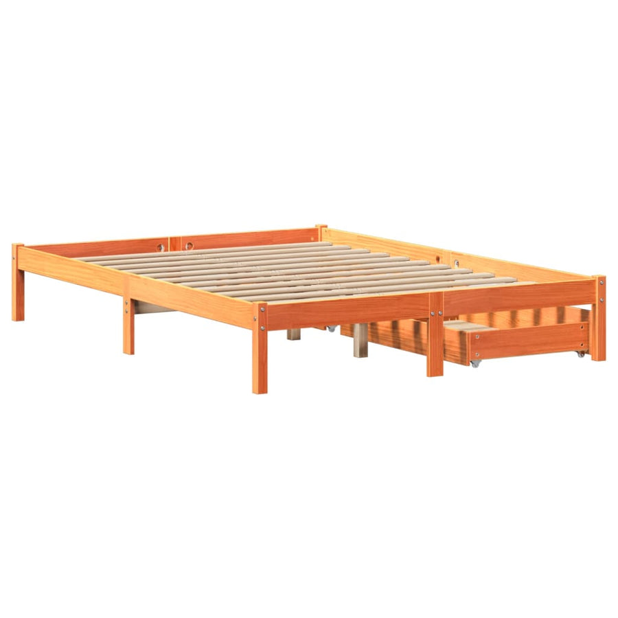 Bedframe zonder matras massief grenenhout wasbruin 140x200 cm