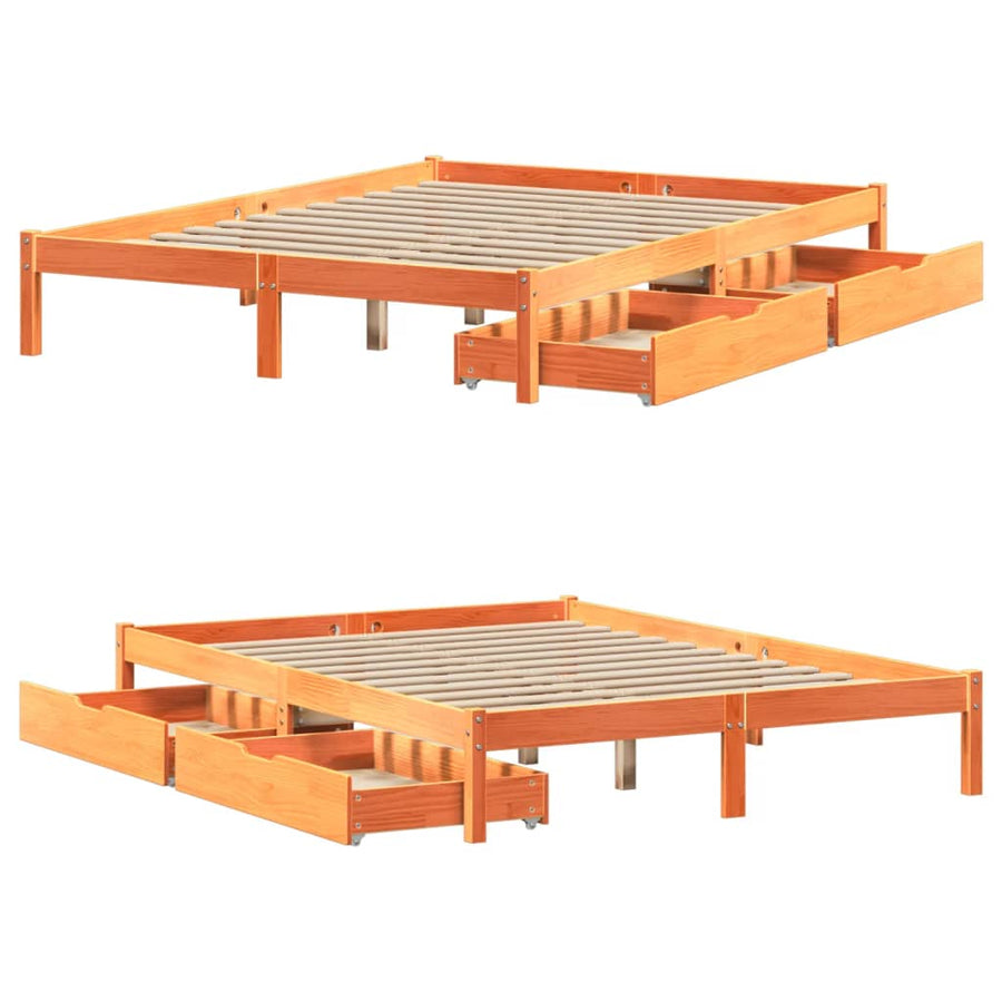 Bedframe zonder matras massief grenenhout wasbruin 140x200 cm