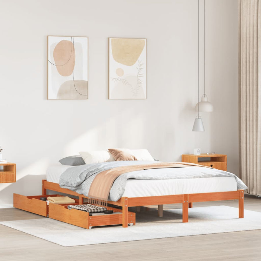 Bedframe zonder matras massief grenenhout wasbruin 140x200 cm