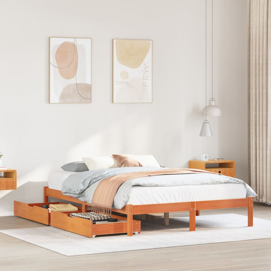Bedframe zonder matras massief grenenhout wasbruin 150x200 cm