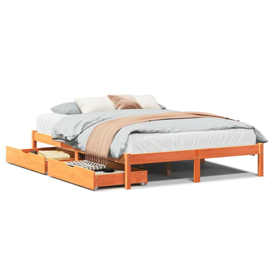 Bedframe zonder matras massief grenenhout wasbruin 160x200 cm