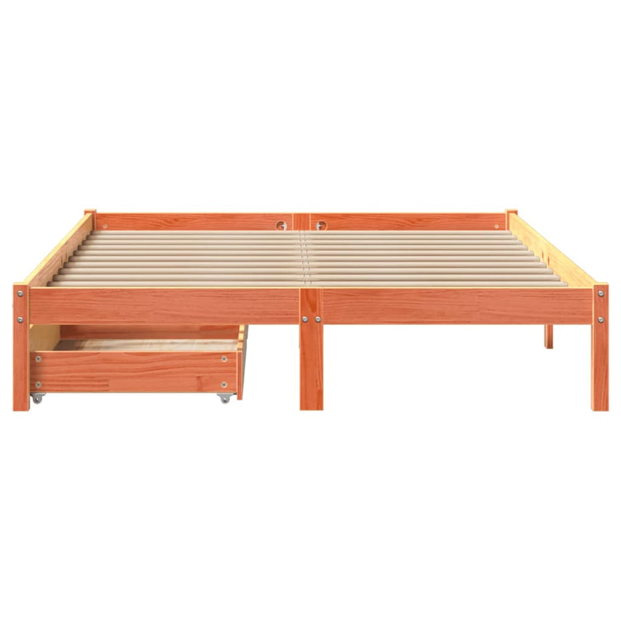 Bedframe zonder matras massief grenenhout wasbruin 160x200 cm