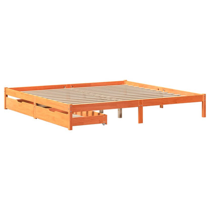 Bedframe zonder matras massief grenenhout wasbruin 200x200 cm