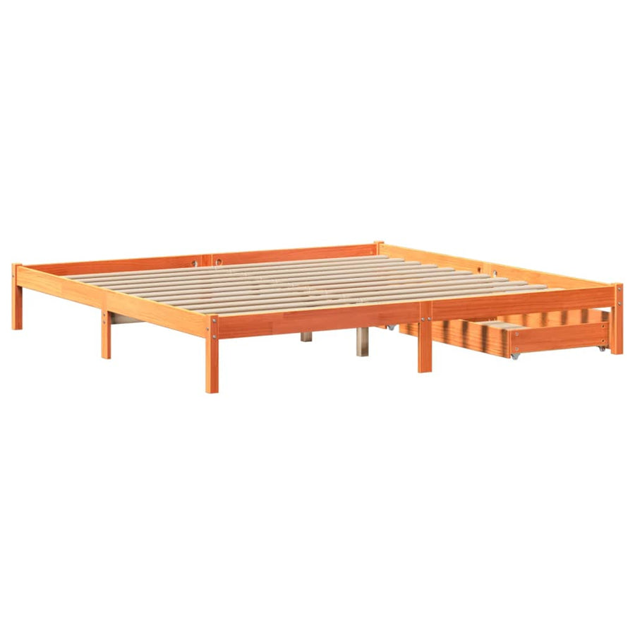 Bedframe zonder matras massief grenenhout wasbruin 200x200 cm