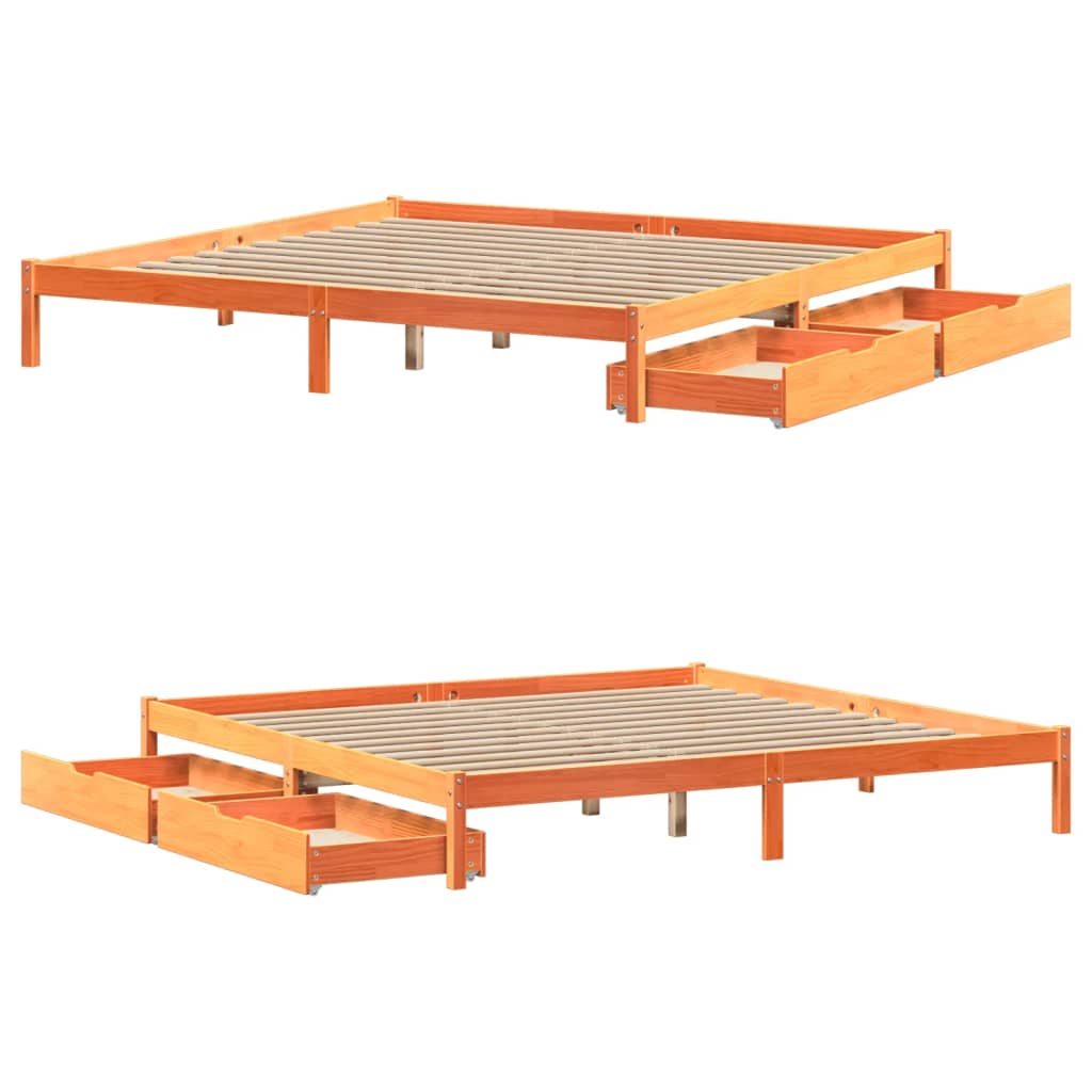 Bedframe zonder matras massief grenenhout wasbruin 200x200 cm