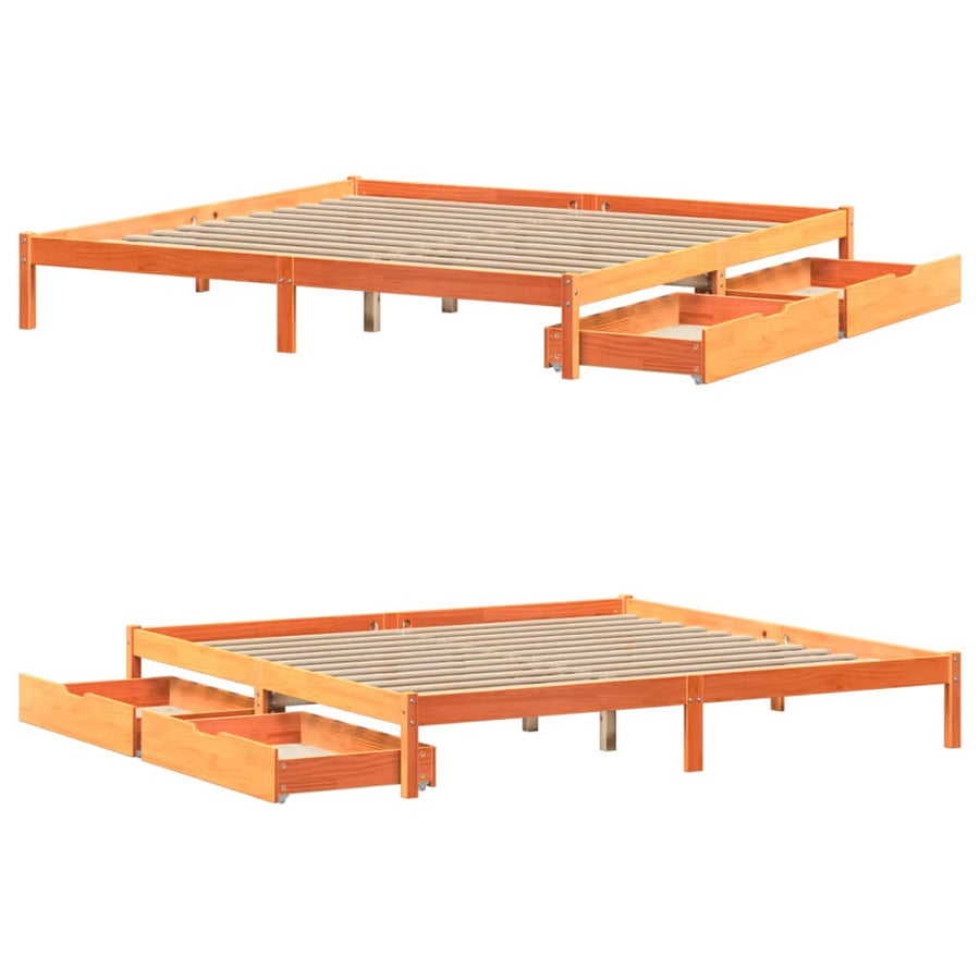 Bedframe zonder matras massief grenenhout wasbruin 200x200 cm
