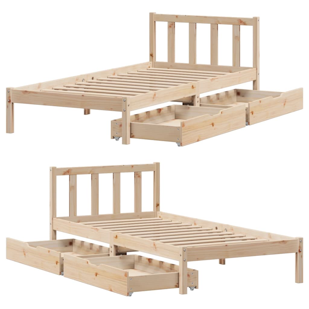 Bedframe zonder matras massief grenenhout 75x190 cm