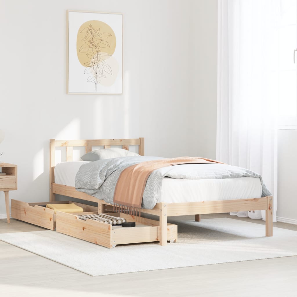 Bedframe zonder matras massief grenenhout 75x190 cm