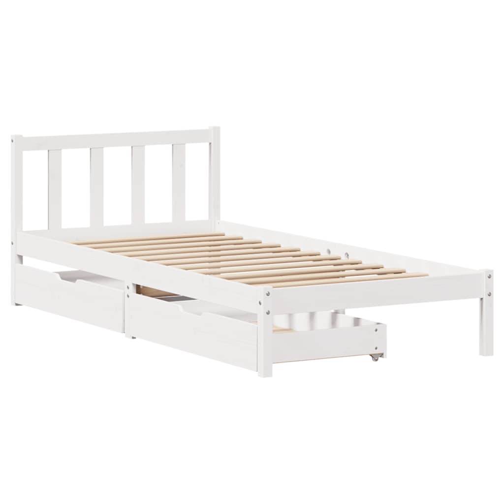 Bedframe zonder matras massief grenenhout wit 75x190 cm