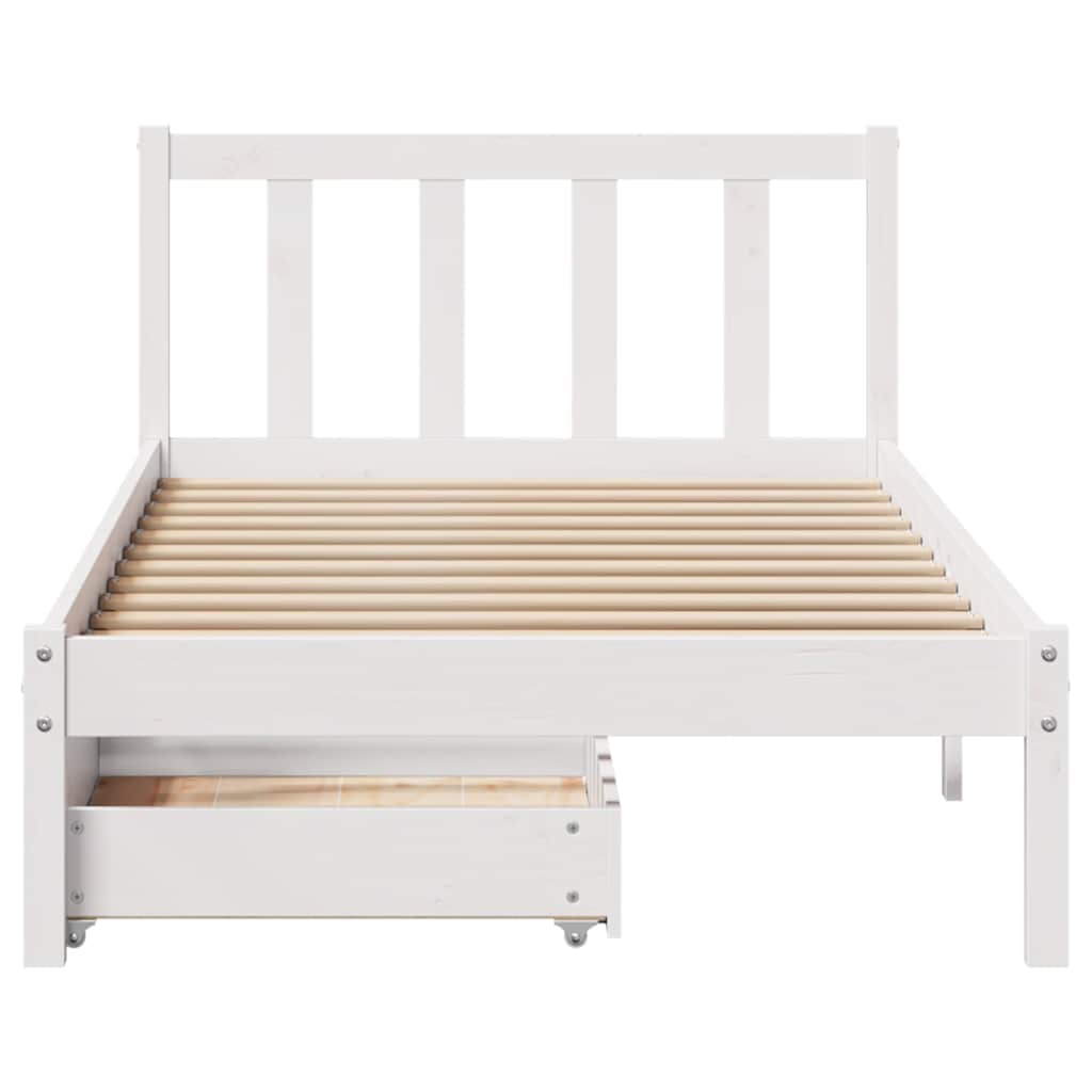 Bedframe zonder matras massief grenenhout wit 75x190 cm