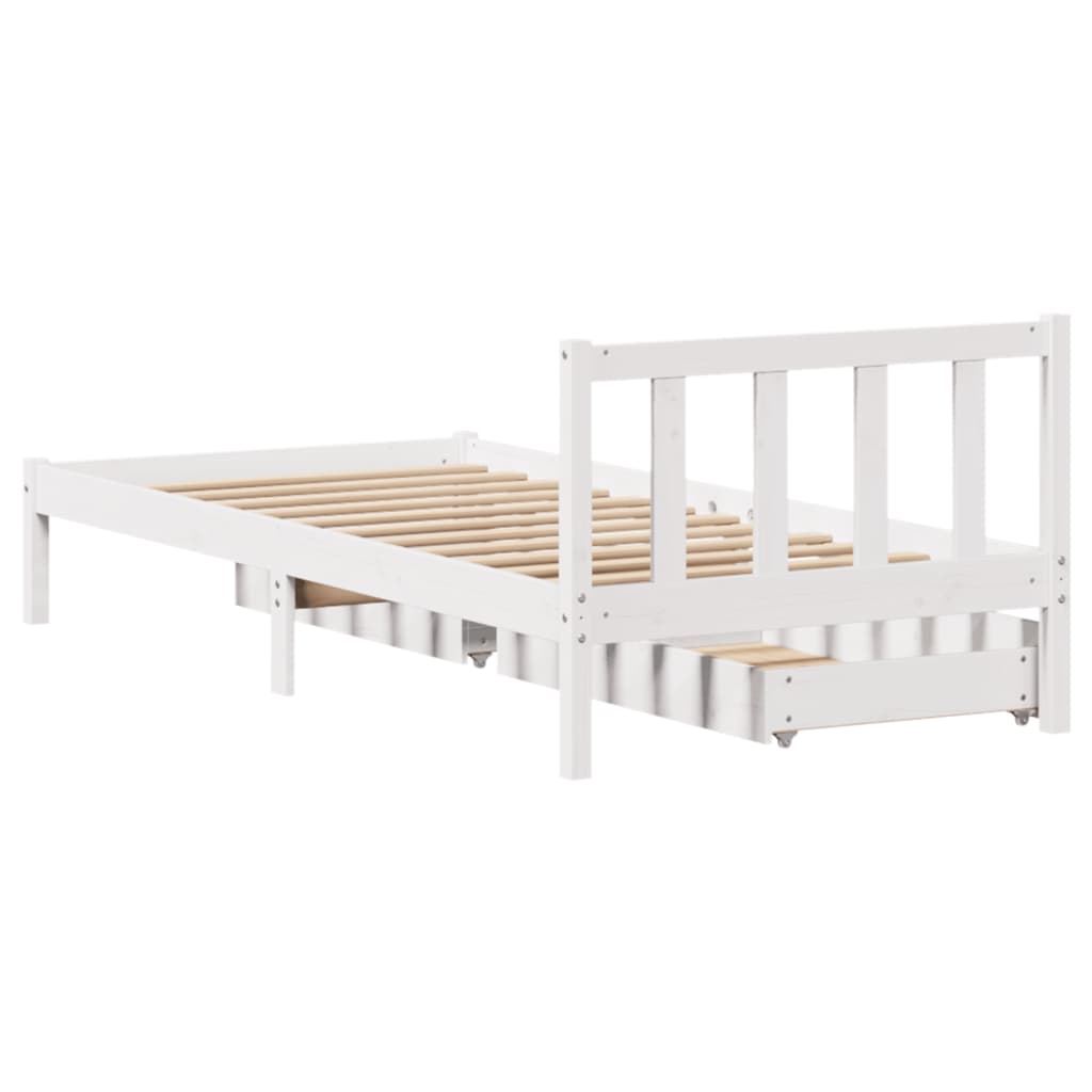 Bedframe zonder matras massief grenenhout wit 75x190 cm