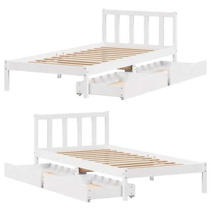 Bedframe zonder matras massief grenenhout wit 75x190 cm