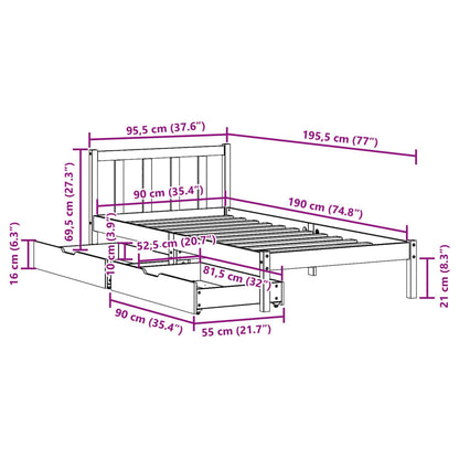 Bedframe zonder matras massief grenenhout 90x190 cm