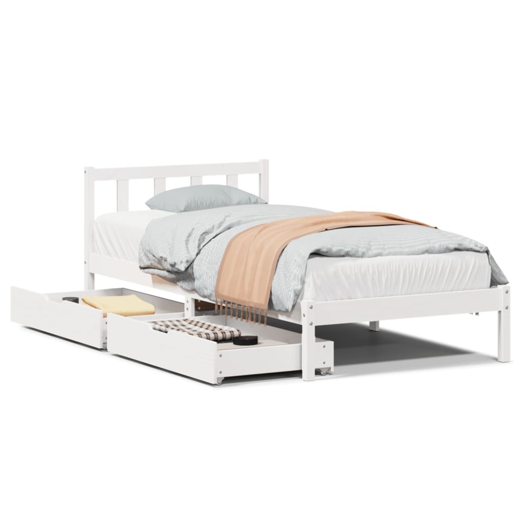Bedframe zonder matras massief grenenhout wit 90x190 cm