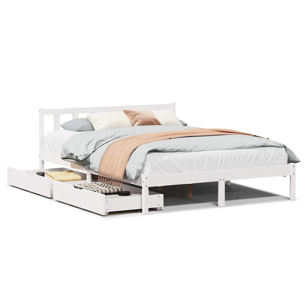 Bedframe zonder matras massief grenenhout wit 135x190 cm