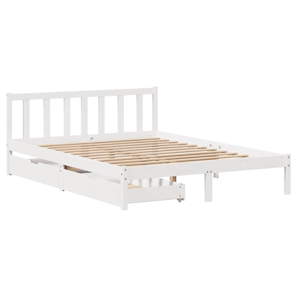Bedframe zonder matras massief grenenhout wit 135x190 cm